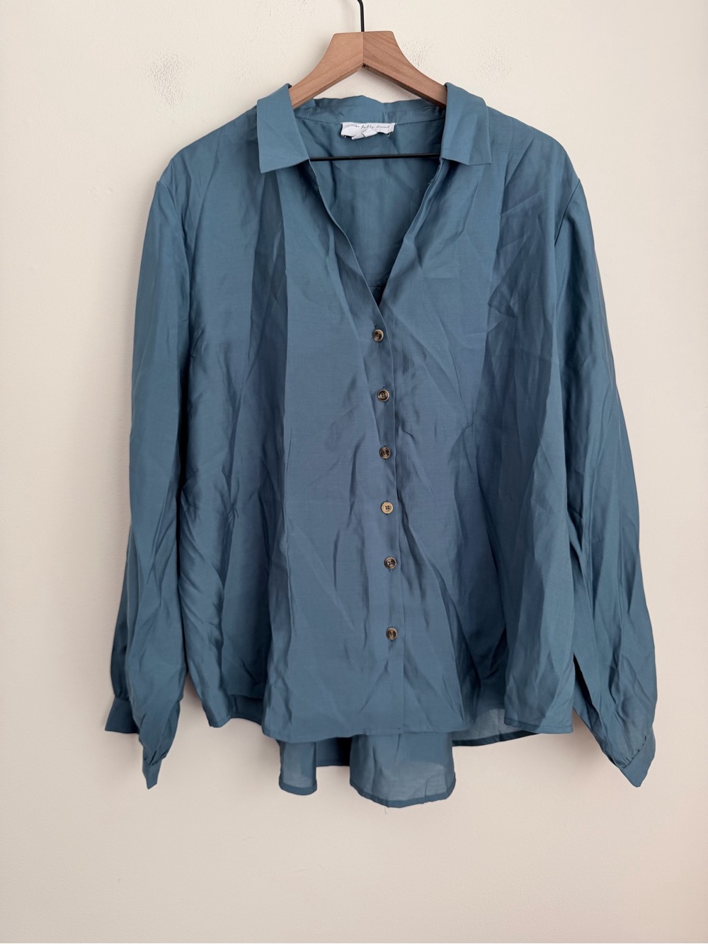 Never Fully Dressed teal Blue Button-Up Blouse long sleeve Lyocell 18